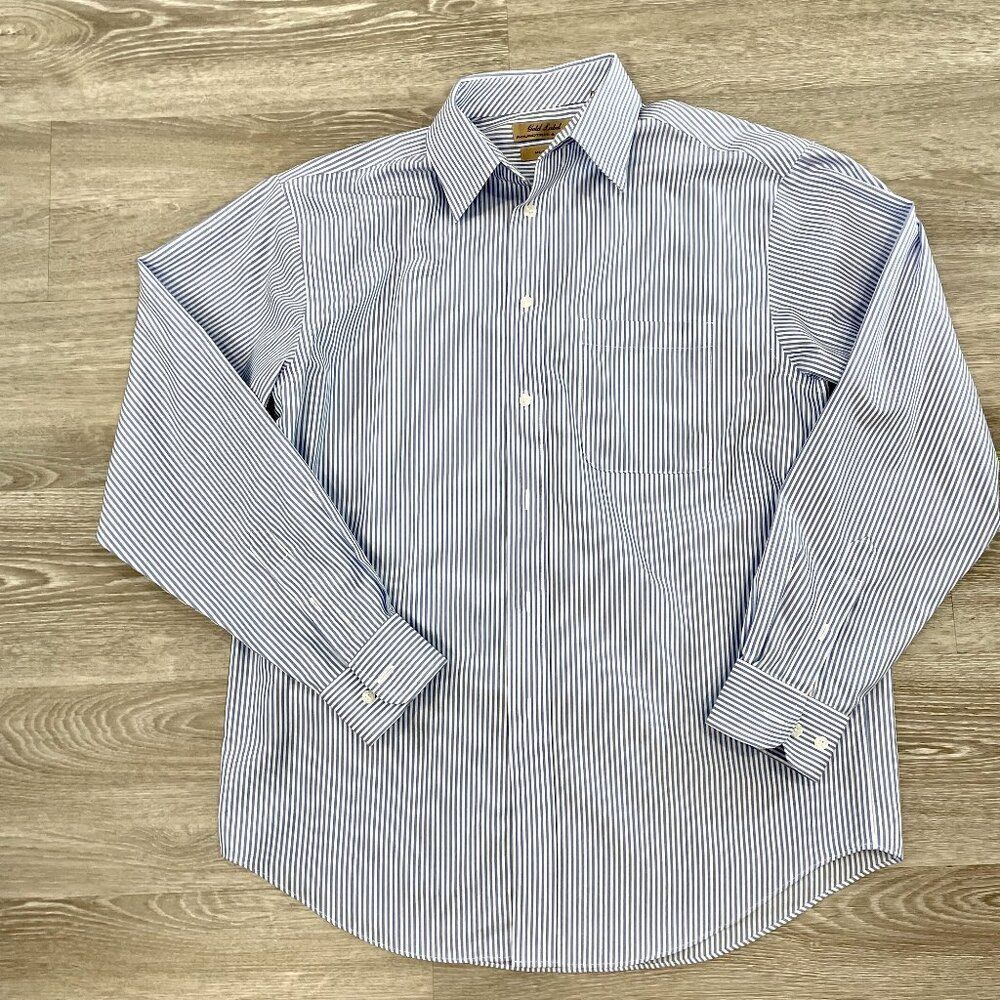 Roundtree & Yorke Gold Label Fitted Non-Iron Point Collar Striped Dress Shirt XL